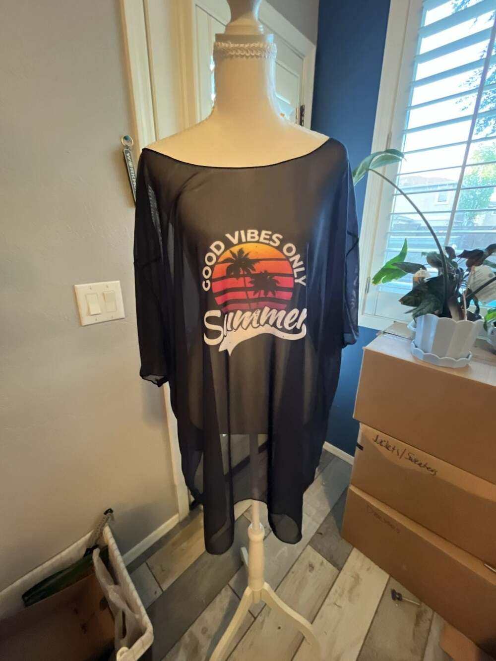 Shein Good Vibes Only Summer Mesh Cover-Up Size 4XL